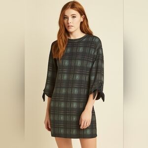 Ophelia Plaid Dress With Ribbon Sleeve Tie